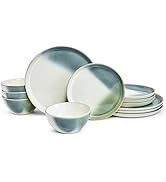 Sango 12-Piece Stoneware Dinnerware Set Color Block Reactive – Service for 4, Dinner Plates, Sala...