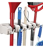 HOME IT Mop And Broom Holder - Garage Storage Systems with 5 Slots, 6 Hooks, 7.5lbs Capacity Per ...
