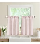WelvetBLK Blush Pink Kitchen Curtains 36 Inch Length 2 Panels, Light Filtering Farmhouse Faux Lin...