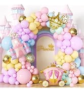 Adeyoo Princess Balloon Garland Arch Kit, Multicolor Pastel Balloons with Castle Carriage and Cro...