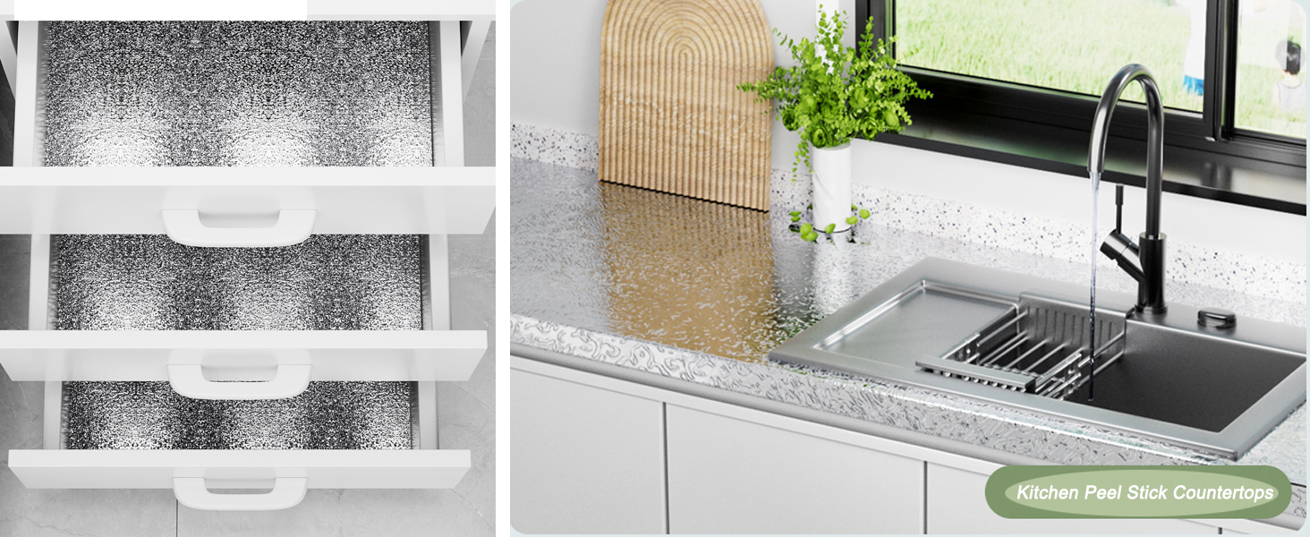 Silver Contact Paper Stainless Steel Metallic Wallpaper Peel Stick Oil Proof Waterproof Sticker