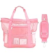 wanchel Mesh Beach Bags for Women - Family Beach Tote Bag for Toys, Towels, Travel Vacation Cruis...