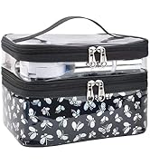 Kememo Makeup Bag Double Layer, Portable Travel Cosmetic Bag Make up Organizer Clear Toiletry Bags