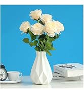 White Plastic Vase for Flowers Unbreakable ,Ceramic Look Decor Vase Geometric Style Accent Vases ...