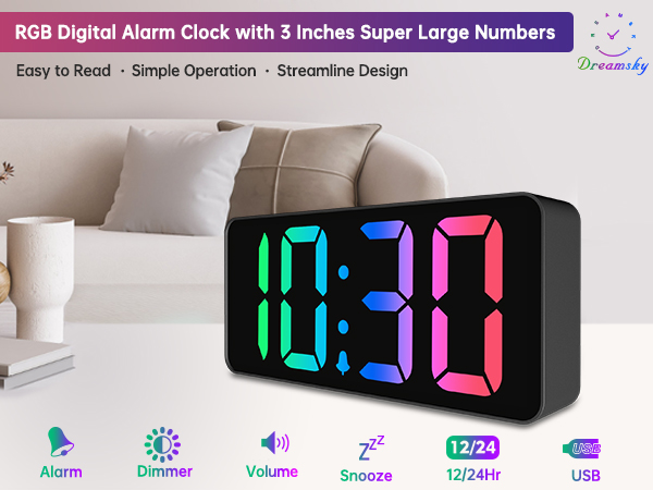 rgb alarm clock big numbers