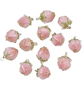 BEEFLYING 10pcs Transparent Acrylic Pink Flower Rose Bud Charms Pendants for Jewelry Making
