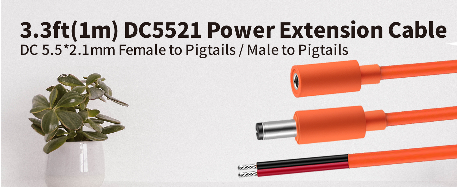 DC Power Pigtails Cable 3.3FT 5.5mm x 2.1mm Female and male Plug to Bare Wire Open End Repair Cord