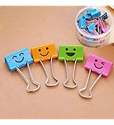 Coideal Colored Face Binder Paper Clips, 48 Pcs 1 Inch Medium Assorted Smile Bull Clip Clamps Mul...