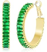 Lourny Gold Crystal Hoop Earrings for Women Trendy, 18K Gold Plated Chunky Big Cubic Zirconia Ear...