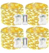 4-Pack Fairy Lights Battery Operated with Remote, Waterproof 33FT 100 LED Battery String Lights O...