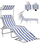 #WEJOY 4 in 1 Tanning Chair with Face Hole & Canopy & Side Table, 5 Positions Adjustable Folding ...