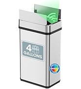 iTouchless 15 Liter / 4 Gallon Stainless Steel Wings Open Lid Sensor Bathroom Trash Can, Touchles...