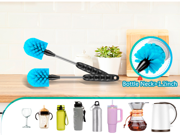 Bottle Brush Set of Three,Washable Coffee Cups, Water Bottles
