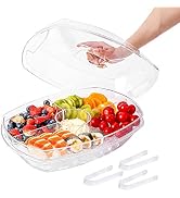 IVYHOME 3-Tier Chilled Serving Tray with Lid, 15" Fruit Ice Serving Platter with 4 Compartments, ...