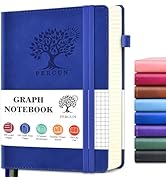 PERCUN Graph Paper Notebook, 160 Pages Grid Journal for women & men, A5 Hardcover Leather Graphin...