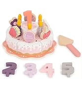 WoodenEdu Pretend Play Food for Toddlers 2-5, Wooden Birthday Fake Cake with Candles and Numbers,...