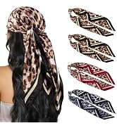 HBselect 4PCS Head Scarf for Women 35” Head Scarves Silk Like Satin Neck Scarfs Square Bandana Ha...