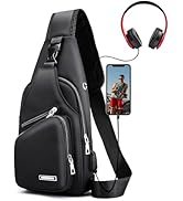 Peicees Mens Leather Crossbody Bag Trendy Sling Bag Man Purse Waterproof Sling Backpack Daypack C...