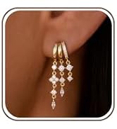 KELAIEN Dangle Gold Earrings for Women Trendy Triple Huggie Chain Earrings 14K Gold Plated Statem...