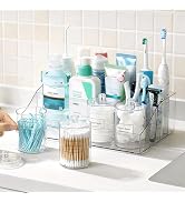 Vtopmart 5 PCS Bathroom Countertop Organizer, 1 Divided Tray with 4 Qtip Holder Jars, Restroom Cl...