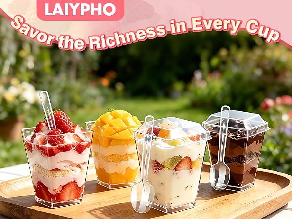 5oz Plastic Dessert Cups with Lids and Spoons