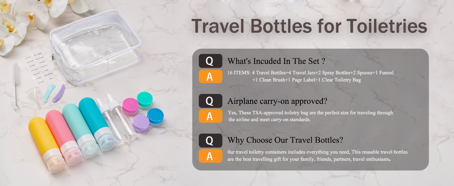 Travel Bottles for Toiletries,TSA Approved 3oz LeakProof Silicone Toiletry Containers for Shampoo