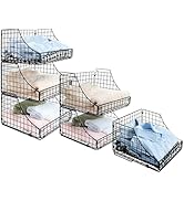 Storage Bins Closet Organizers and Storage 3 Pack, Rustic Stackable Metal Wire Basket for Clothes...