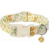 Astdogio Spring Summer Dog Collar with Daisy Pattern,Adjustable Cotton Puppy Collars for Small Me...