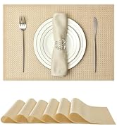 Leetaltree Luxury Gold Sequin Placemats Set of 6 - Waterproof Washable for Wedding, Anniversary, ...