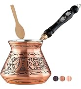BCS 18 Oz X-Large Copper Turkish Greek Arabic Coffee Pot with Wooden Handle (6 servings) Cezve Ib...
