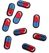 U-Sky Sew or Iron on Patches, 9pcs Small Pills Patch for Backpacks, Red and Blue Embroidery Patch...