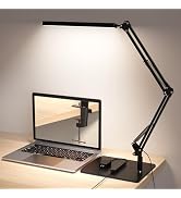 TROPICALTREE LED Desk Lamp for Home Office and Round Base, Clamp-On with 5 Light Modes & Auto Shu...
