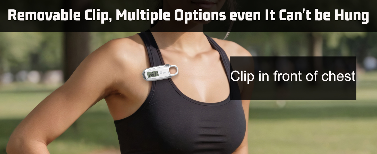 U-Trak 3D pedometer for walking with removable clip