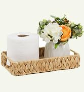 Bathroom Tray, 11 Inch Water Hyacinth Vanity Tray with Handle, Small Wicker Basket for Bathroom T...