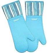 Alselo Oven Mitts Heat Resistant Silicone Kitchen Gloves for 550 Degrees with Waterproof and Non-...
