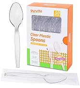 PSTVITA Disposable Plastic Spoons Clear, Pack of 50 Individually Wrapped