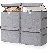 Bagnizer Large 22 Quart Linen Fabric Foldable Storage Bin Cube Organizer Basket with Flip-Top Lid...
