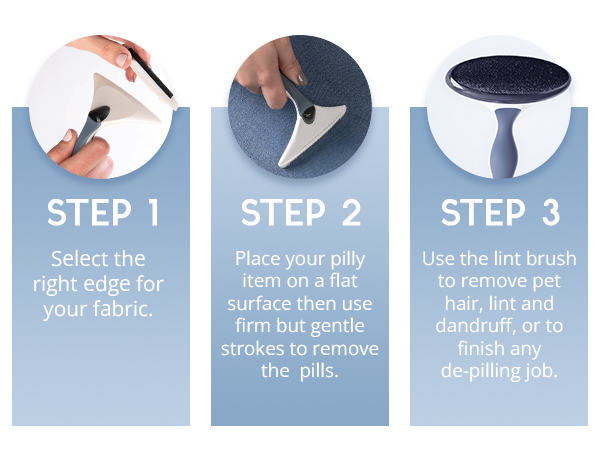 steps, fabric shaver, gleener, lint brush, fabric care, battery-free, sustainable