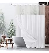 MitoVilla White Waffle Shower Curtain Set with Snap-in Liner, Modern Waffle Weave Heavyweight Fab...