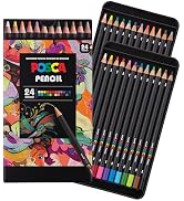 POSCA Colored Pencils, Soft Core, 24 Count, Ultra-Smooth, Rich Pigment, Vibrant Colors for Blend...