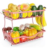 Zurklulu 2-Tier Fruit Basket for Kitchen Counter with 2 Banana Hangers – Metal Fruit Bowl for Oni...