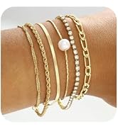 MOZAKA Gold Bracelets for Women, 14K Dainty Gold Plated Stackable Bracelets for Women Trendy, Gol...