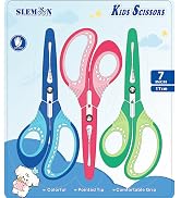 SLEMOON 7" Left Handed Kids Scissors,Pointed Tip with Cover 3 Pack | Comfortable Grips & Stainles...