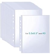BYSLBTY 30 Pack 5.5x8.5 Sheet Protectors for 6 or 3 Ring 8.5x9.5 Mini Binders, Double-Sided Top-L...