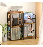ThreeHio Record Player Stand, Turntable Stand with Vinyl Storage Holds up to 300+ Albums, Storage...