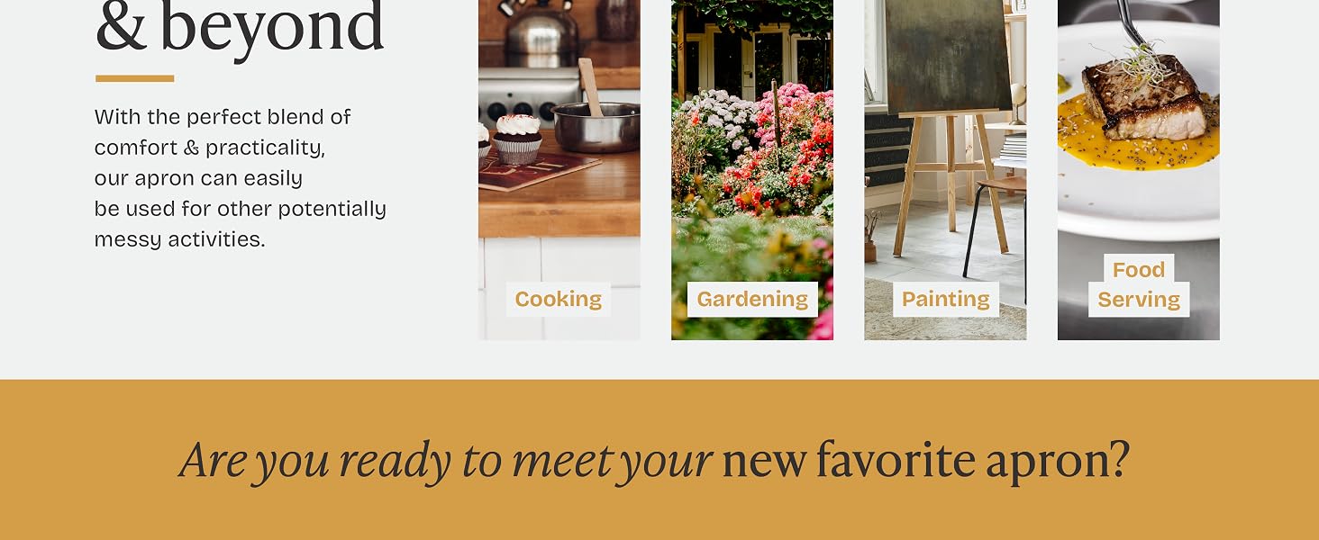 Visuals highlighting the perfect blend of comfort and practicality of the Will Well aprons.