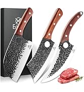 Ethyxe Butcher Knife Set – 3PCS Hand Forged Kitchen Knife Set with Serbian Chef Knife, Viking Bon...