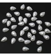 100 Pcs White Artificial Flatback Teardrop Pearl Beads Half Round Pearls DIY Jewelry Making (10 X...