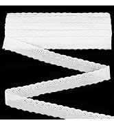 FINGERINSPIRE 15 Yards Cotton Eyelet Lace Trim 1 inch Wide WhiteSmoke Cotton Lace Ribbon Wavy Edg...