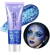Go Ho Blue Face Body Glitter,Singer Concerts Blue Face Paint Glitter Makeup,Holographic Chunky Se...